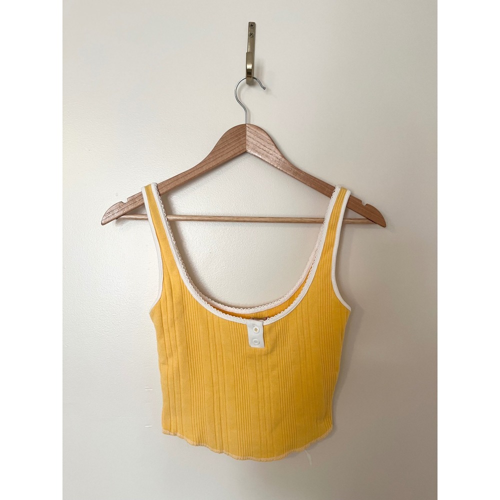 BDG Urban Outfitters Yellow Ribbed Henley Tank Top with Picot Trim | Small
